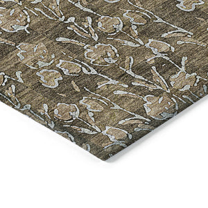 Homeroots 3' Brown Floral Washable Area Rug - Stylish Indoor Outdoor Carpet For High Traffic Spaces & More 5' X 8' Polyester 581889