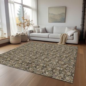 Homeroots 3' Brown Floral Washable Area Rug - Stylish Indoor Outdoor Carpet For High Traffic Spaces & More 5' X 8' Polyester 581889