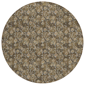 HomeRoots 5' Durable Brown and Ivory Floral Area Rug - Ideal for Indoor/Outdoor Use, Machine Washable Design 8' Round 581890