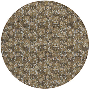 Homeroots 3' Brown Floral Washable Area Rug - Stylish Indoor Outdoor Carpet For High Traffic Spaces & More 8' Round Polyester 581890