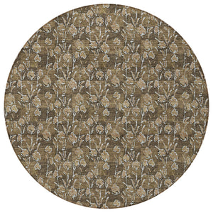 Homeroots 3' Brown Floral Washable Area Rug - Stylish Indoor Outdoor Carpet For High Traffic Spaces & More 8' Round Polyester 581890
