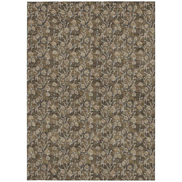 Homeroots 3' Brown Floral Washable Area Rug - Stylish Indoor Outdoor Carpet For High Traffic Spaces & More 8' X 10' Polyester 581891
