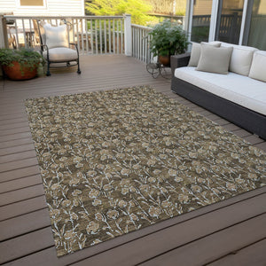 Homeroots 3' Brown Floral Washable Area Rug - Stylish Indoor Outdoor Carpet For High Traffic Spaces & More 8' X 10' Polyester 581891