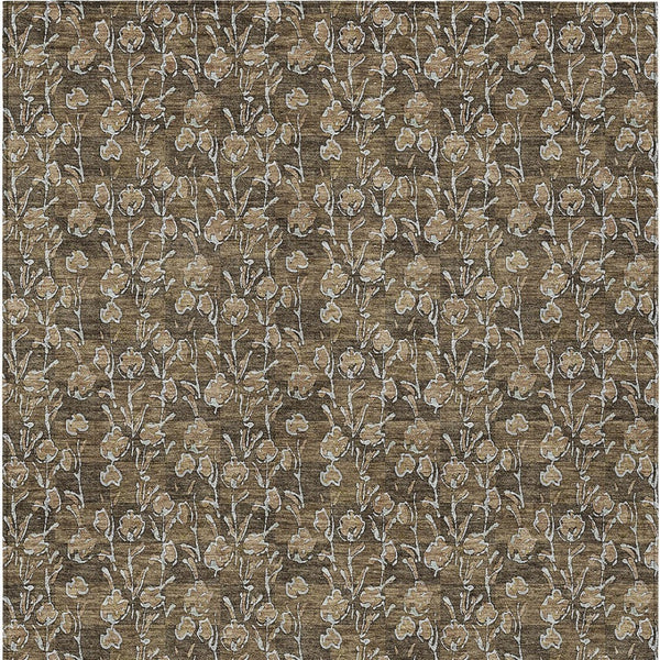 Homeroots 3' Brown Floral Washable Area Rug - Stylish Indoor Outdoor Carpet For High Traffic Spaces & More 8' X 10' Polyester 581891
