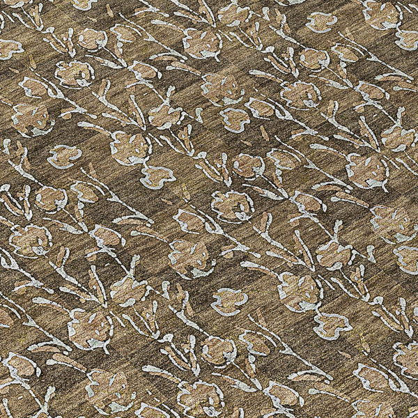 Homeroots 3' Brown Floral Washable Area Rug - Stylish Indoor Outdoor Carpet For High Traffic Spaces & More 8' X 10' Polyester 581891