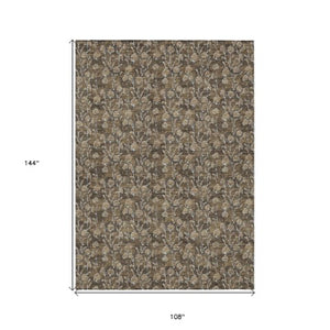 Homeroots 3' Brown Floral Washable Area Rug - Stylish Indoor Outdoor Carpet For High Traffic Spaces & More 9' X 12' Polyester 581892