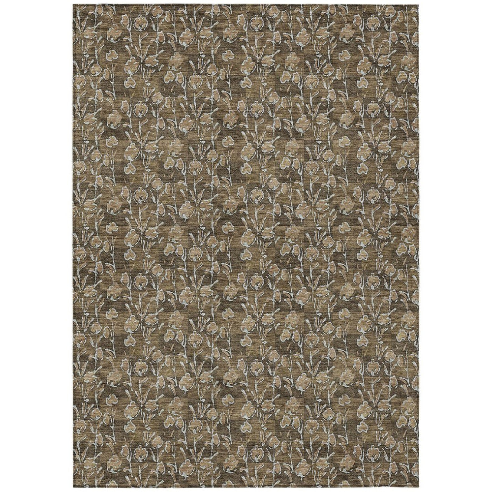 HomeRoots 9' Durable Brown and Ivory Floral Washable Area Rug for Elegant Indoor and Outdoor Spaces 9' X 12' 581892