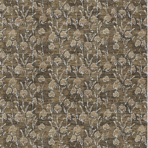 Homeroots 3' Brown Floral Washable Area Rug - Stylish Indoor Outdoor Carpet For High Traffic Spaces & More 9' X 12' Polyester 581892