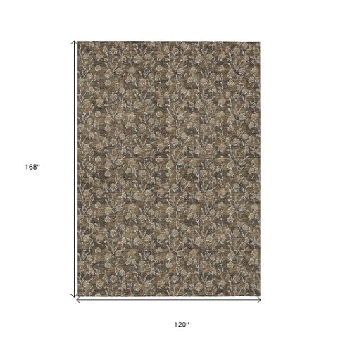 Homeroots 3' Brown Floral Washable Area Rug - Stylish Indoor Outdoor Carpet For High Traffic Spaces & More 10' X 14' Polyester 581893