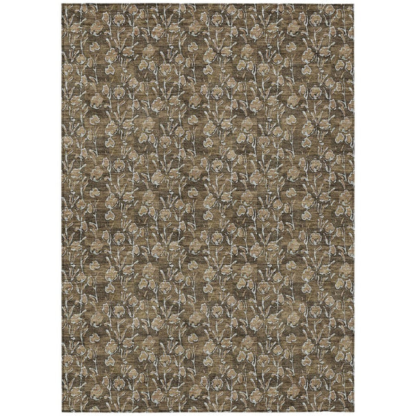 HomeRoots 5' Durable Brown and Ivory Floral Area Rug - Ideal for Indoor/Outdoor Use, Machine Washable Design 10' X 14' 581893