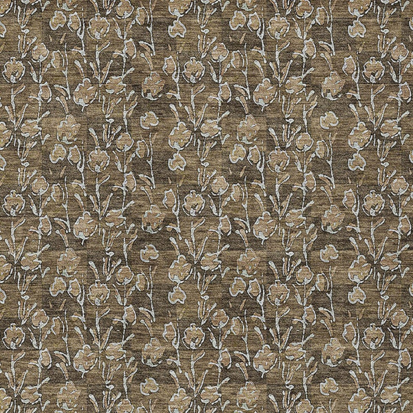 Homeroots 3' Brown Floral Washable Area Rug - Stylish Indoor Outdoor Carpet For High Traffic Spaces & More 10' X 14' Polyester 581893
