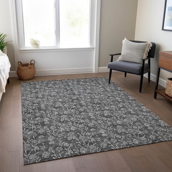 Homeroots 3' Brown Floral Washable Area Rug - Stylish Indoor Outdoor Carpet For High Traffic Spaces & More 3' X 5' Polyester 581894