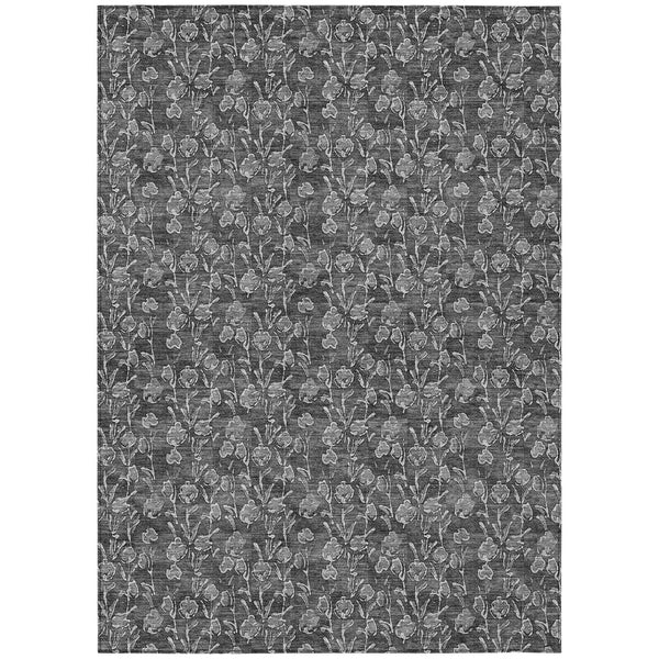HomeRoots 5' Versatile Washable Area Rug in Gray Charcoal and Silver Floral Design for Indoor & Outdoor Use 5' X 8' 581895