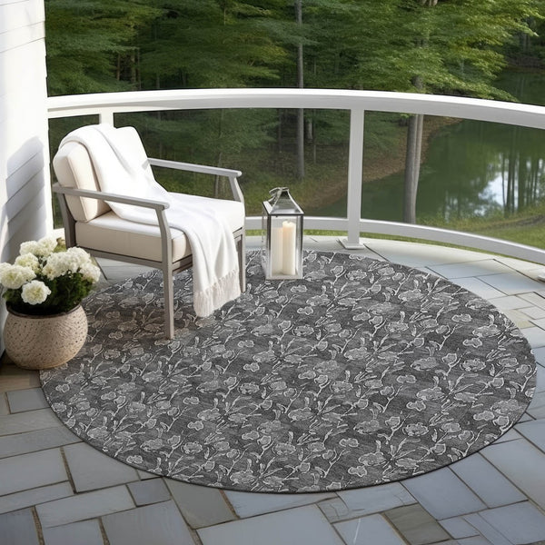 Homeroots 3' Brown Floral Washable Area Rug - Stylish Indoor Outdoor Carpet For High Traffic Spaces & More 8' Round Polyester 581896