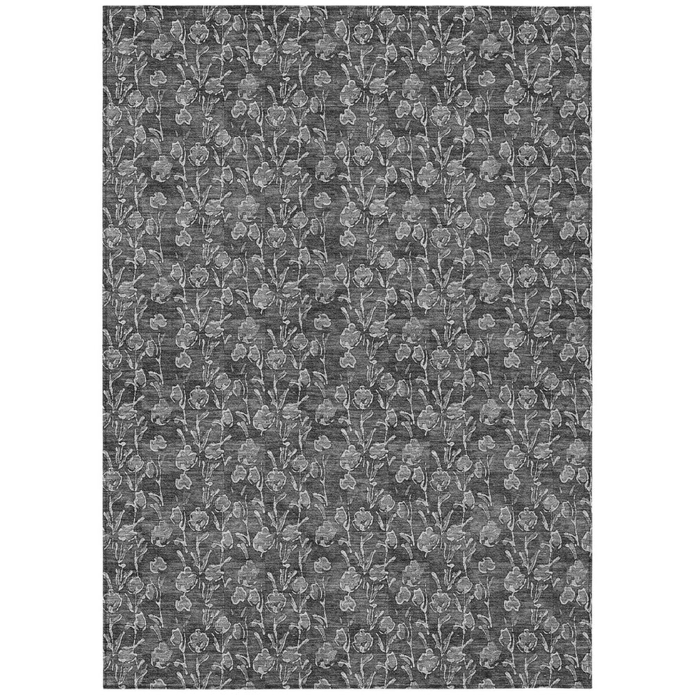 HomeRoots 9' Gray Charcoal and Silver Floral Washable Area Rug for Indoor & Outdoor Use, Durable & Elegant 9' X 12' 581898