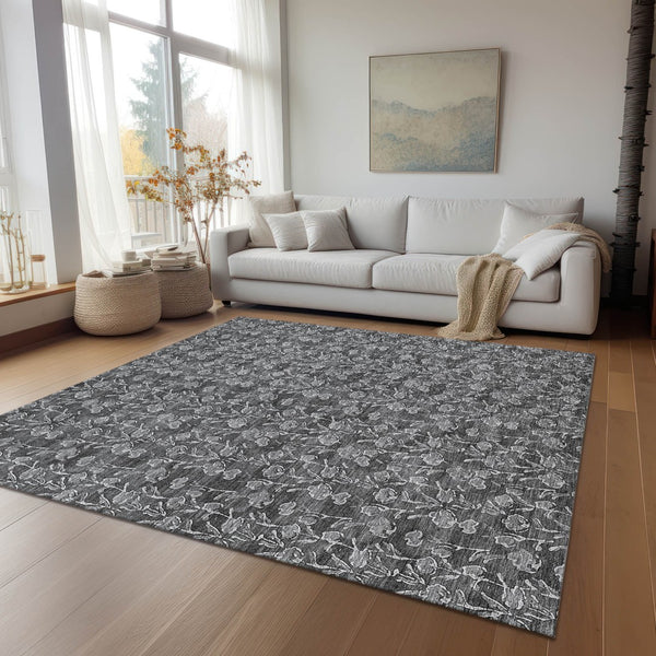 Homeroots 3' Brown Floral Washable Area Rug - Stylish Indoor Outdoor Carpet For High Traffic Spaces & More 9' X 12' Polyester 581898