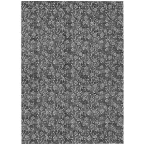 HomeRoots 5' Versatile Washable Area Rug in Gray Charcoal and Silver Floral Design for Indoor & Outdoor Use 10' X 14' 581899