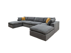 English Elm Coffee Bean Textured Modular Sectional Low Profile Lounge Sofa with Toss Pillows Light Gray B2748S00067