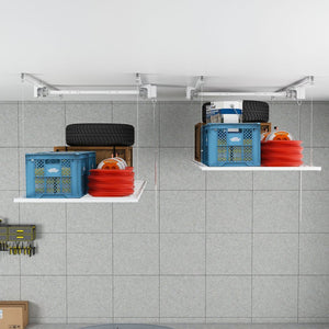 English Elm Overhead Garage Storage Rack with Crank Lift 270lb Steel Platform for High Ceilings W2700P346224