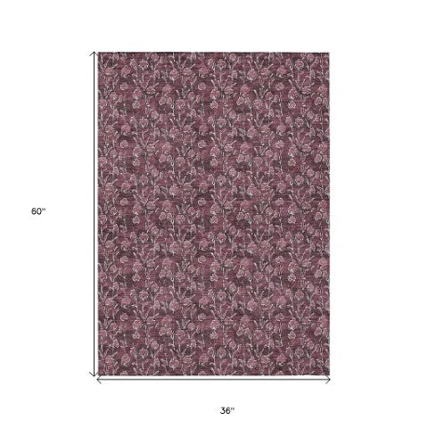 Homeroots 3' Brown Floral Washable Area Rug - Stylish Indoor Outdoor Carpet For High Traffic Spaces & More 3' X 5' Polyester 581900