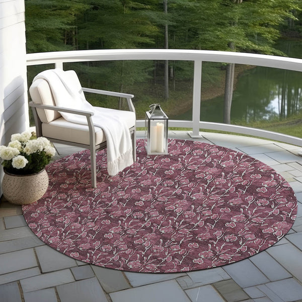 Homeroots 3' Brown Floral Washable Area Rug - Stylish Indoor Outdoor Carpet For High Traffic Spaces & More 8' Round Polyester 581902