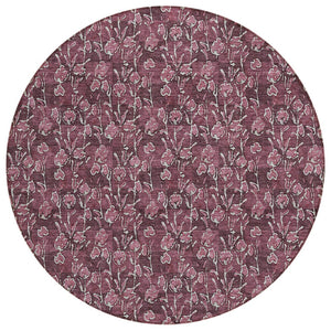 HomeRoots 5' Elegant Merlot Mauve & Ivory Floral Area Rug – Durable, Stylish for Indoor & Outdoor Spaces 8' Round 581902