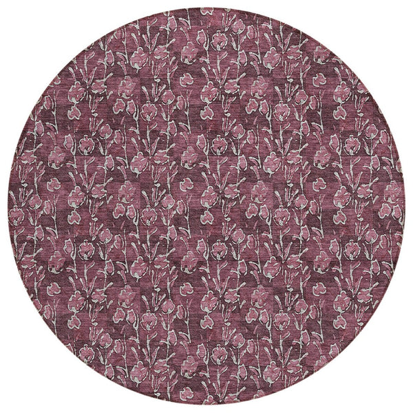 HomeRoots 5' Elegant Merlot Mauve & Ivory Floral Area Rug – Durable, Stylish for Indoor & Outdoor Spaces 8' Round 581902