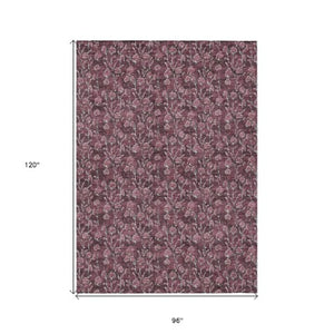 Homeroots 3' Brown Floral Washable Area Rug - Stylish Indoor Outdoor Carpet For High Traffic Spaces & More 8' X 10' Polyester 581903