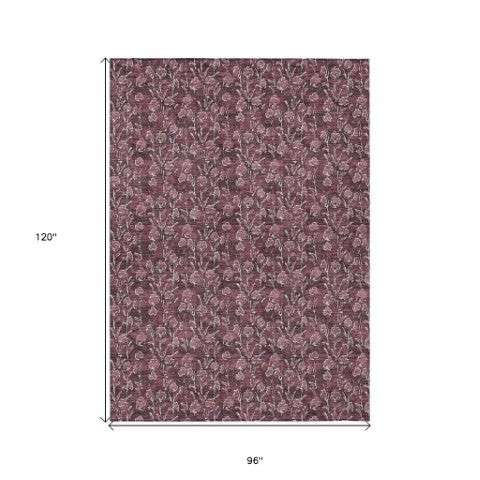Homeroots 3' Brown Floral Washable Area Rug - Stylish Indoor Outdoor Carpet For High Traffic Spaces & More 8' X 10' Polyester 581903