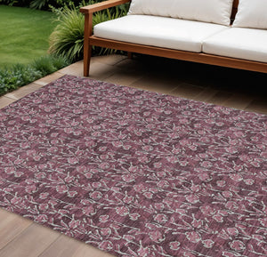 HomeRoots 9' Elegant Merlot Mauve Floral Area Rug - Washable, Durable Design for Indoor & Outdoor Spaces 9' X 12' 581904