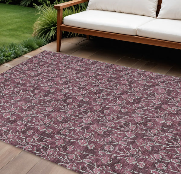 HomeRoots 9' Elegant Merlot Mauve Floral Area Rug - Washable, Durable Design for Indoor & Outdoor Spaces 9' X 12' 581904