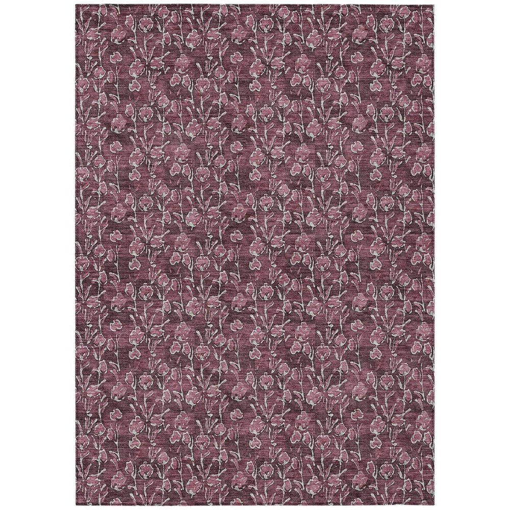 HomeRoots 9' Elegant Merlot Mauve Floral Area Rug - Washable, Durable Design for Indoor & Outdoor Spaces 9' X 12' 581904
