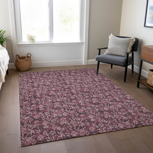 Homeroots 3' Brown Floral Washable Area Rug - Stylish Indoor Outdoor Carpet For High Traffic Spaces & More 9' X 12' Polyester 581904