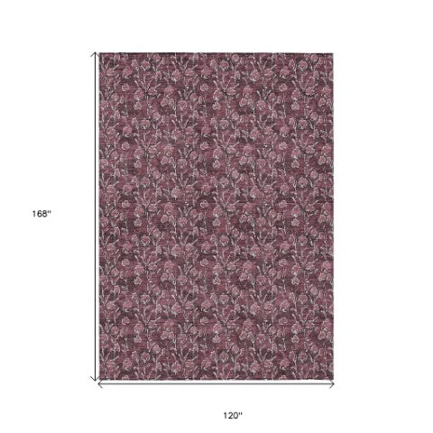 Homeroots 3' Brown Floral Washable Area Rug - Stylish Indoor Outdoor Carpet For High Traffic Spaces & More 10' X 14' Polyester 581905