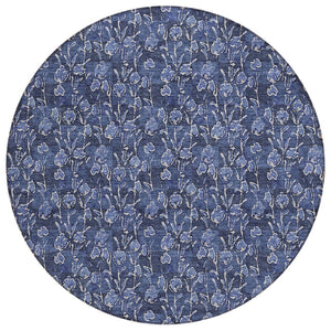 HomeRoots 5' Navy Blue Floral Area Rug - Durable, Washable, Indoor/Outdoor Design for High-Traffic Spaces 8' Round 581908