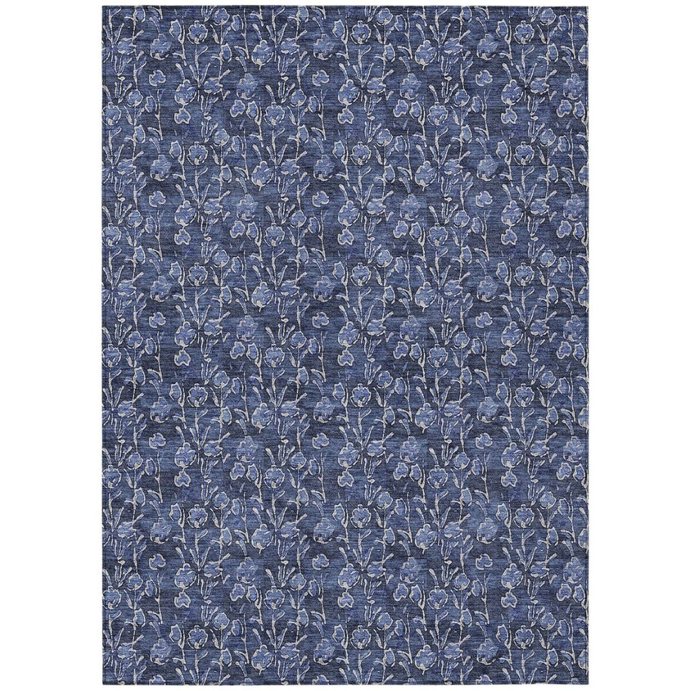 HomeRoots 9' Navy Blue Denim Floral Area Rug – Durable, Washable, Indoor/Outdoor Use for Stylish Spaces 9' X 12' 581910
