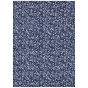HomeRoots 9' Navy Blue Denim Floral Area Rug – Durable, Washable, Indoor/Outdoor Use for Stylish Spaces 9' X 12' 581910