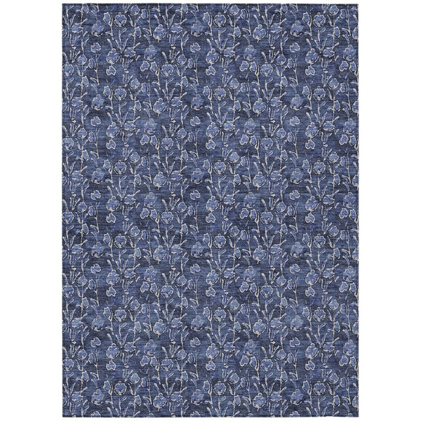 HomeRoots 9' Navy Blue Denim Floral Area Rug – Durable, Washable, Indoor/Outdoor Use for Stylish Spaces 9' X 12' 581910