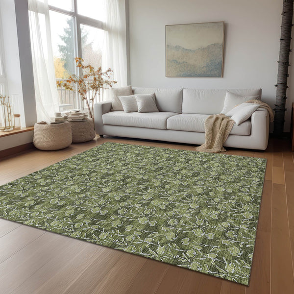 Homeroots 3' Brown Floral Washable Area Rug - Stylish Indoor Outdoor Carpet For High Traffic Spaces & More 5' X 8' Polyester 581913