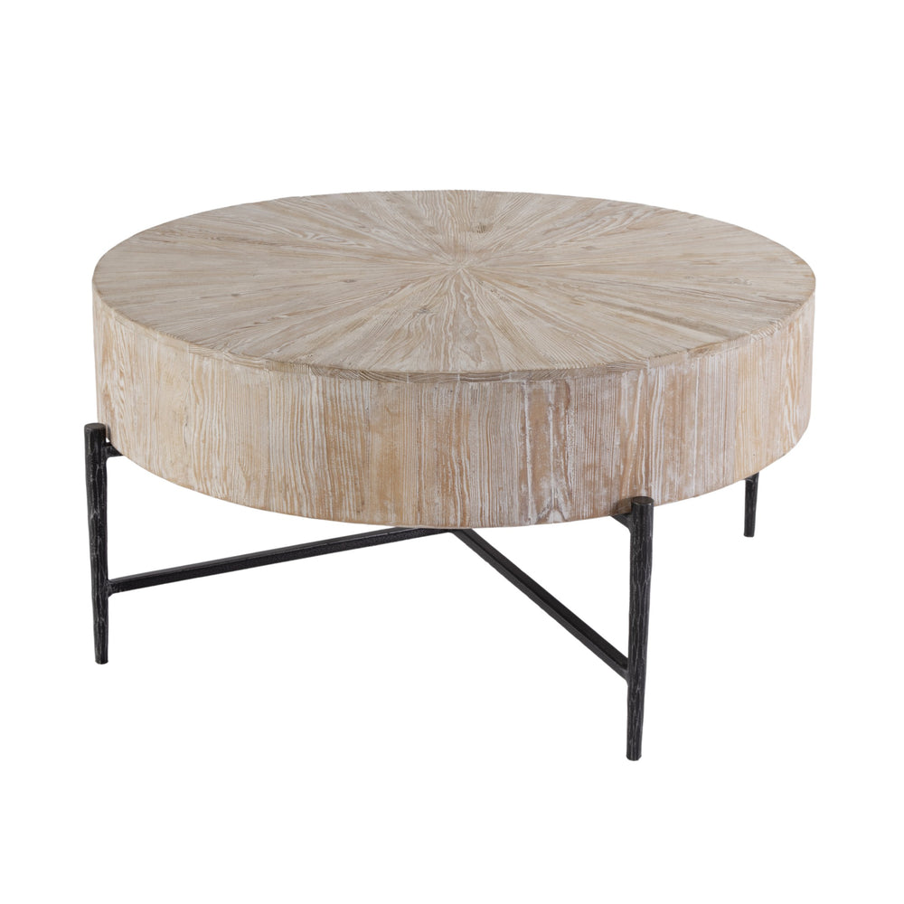 Butler Specialty Akemi Round Wood And Iron Coffee Table - Modern Design For Stylish Living Room Elevation Light Brown Iron,Mango Solids 5819140-butler
