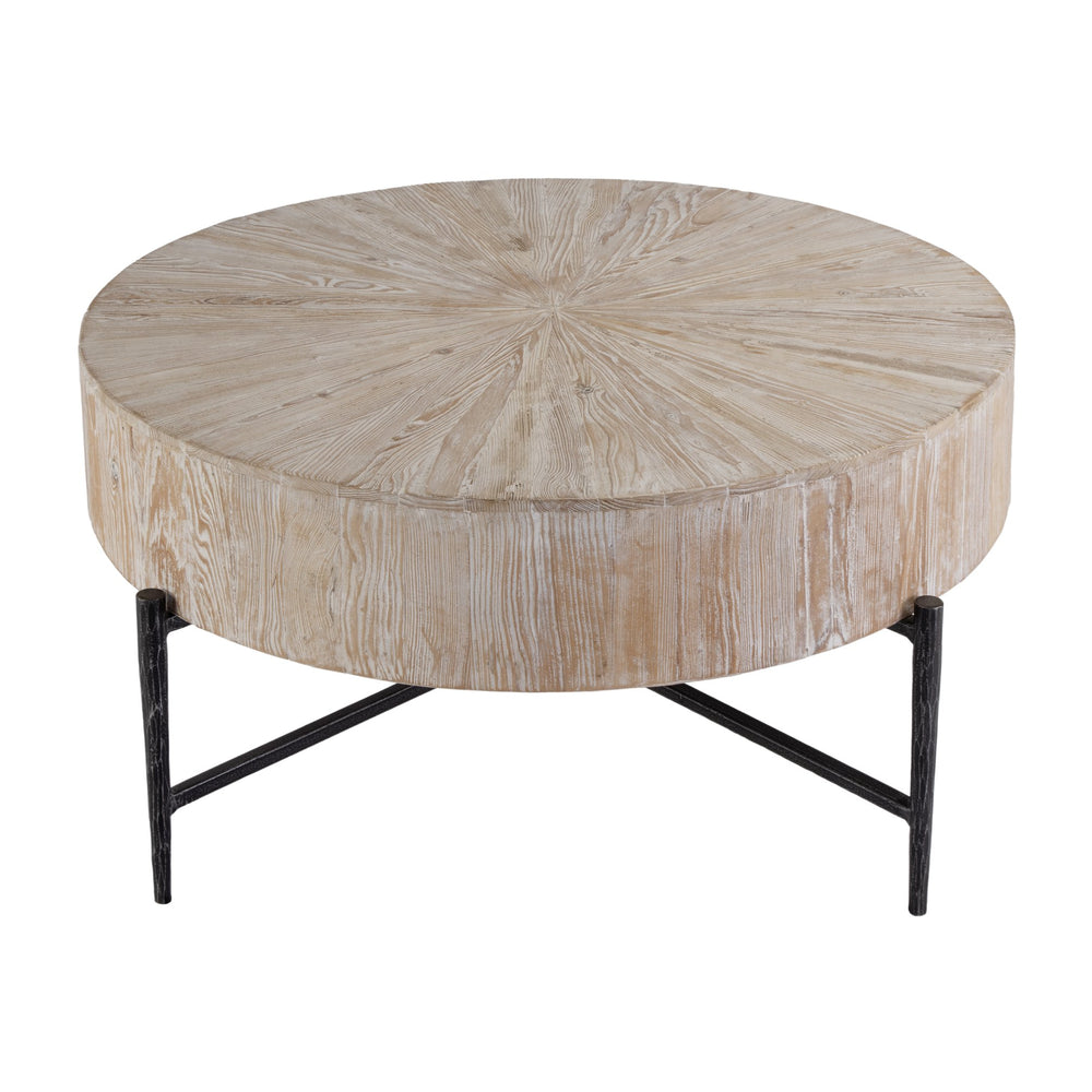 Butler Specialty Akemi Round Wood And Iron Coffee Table - Modern Design For Stylish Living Room Elevation Light Brown Iron,Mango Solids 5819140-butler