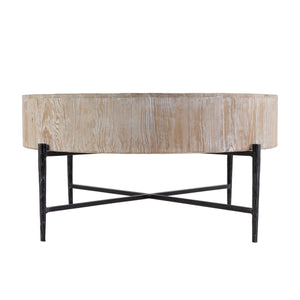 Butler Specialty Akemi Round Wood And Iron Coffee Table - Modern Design For Stylish Living Room Elevation Light Brown Iron,Mango Solids 5819140-butler