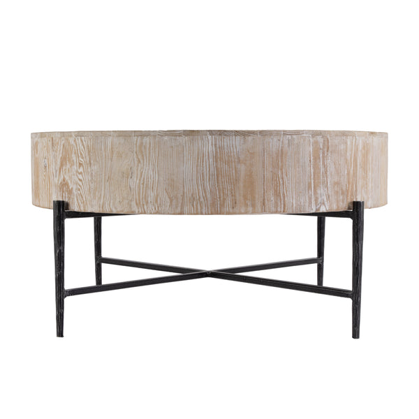 Butler Specialty Akemi Round Wood And Iron Coffee Table - Modern Design For Stylish Living Room Elevation Light Brown Iron,Mango Solids 5819140-butler