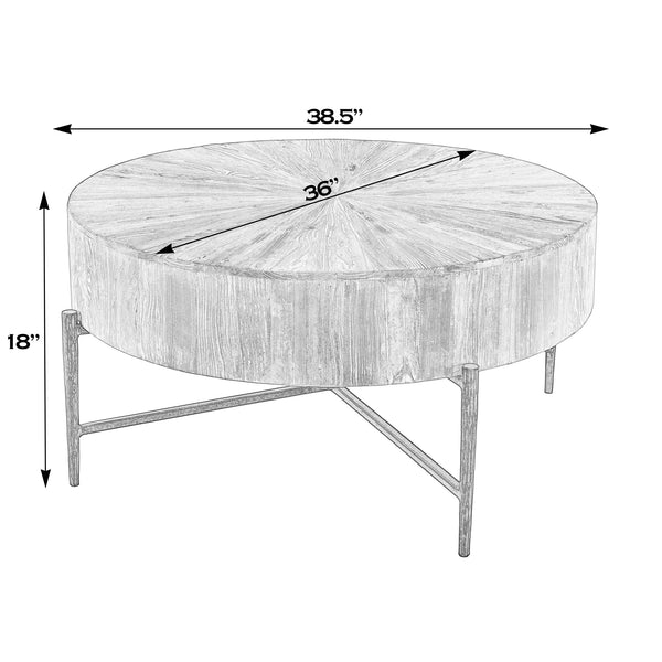 Butler Specialty Akemi Round Wood And Iron Coffee Table - Modern Design For Stylish Living Room Elevation Light Brown Iron,Mango Solids 5819140-butler