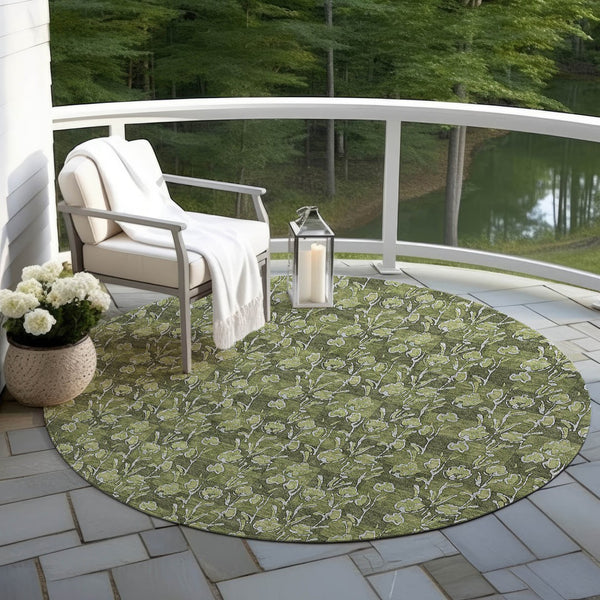 Homeroots 3' Brown Floral Washable Area Rug - Stylish Indoor Outdoor Carpet For High Traffic Spaces & More 8' Round Polyester 581914