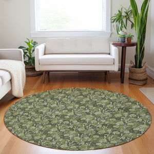 Homeroots 3' Brown Floral Washable Area Rug - Stylish Indoor Outdoor Carpet For High Traffic Spaces & More 8' Round Polyester 581914