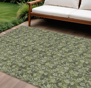 HomeRoots 9' Elegant Floral Area Rug in Olive Green and Ivory – Washable, Durable for Indoor/Outdoor Use 9' X 12' 581916