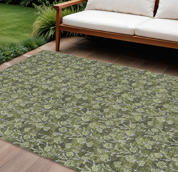 HomeRoots 9' Elegant Floral Area Rug in Olive Green and Ivory – Washable, Durable for Indoor/Outdoor Use 9' X 12' 581916