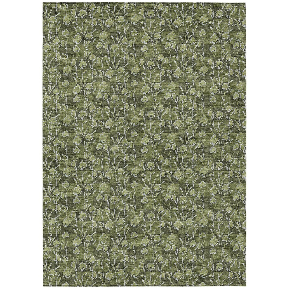 HomeRoots 5' Indoor Outdoor Area Rug in Olive Green and Ivory Floral - Durable, Washable, Easy-Care Design 10' X 14' 581917