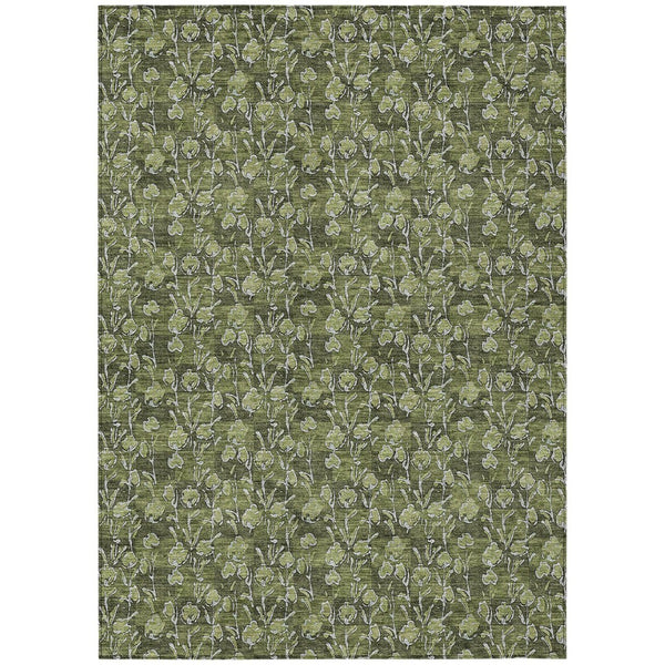 HomeRoots 5' Indoor Outdoor Area Rug in Olive Green and Ivory Floral - Durable, Washable, Easy-Care Design 10' X 14' 581917